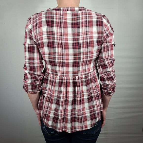Maurices Red and White Plaid Button Down Blouse - Picture 2 of 6